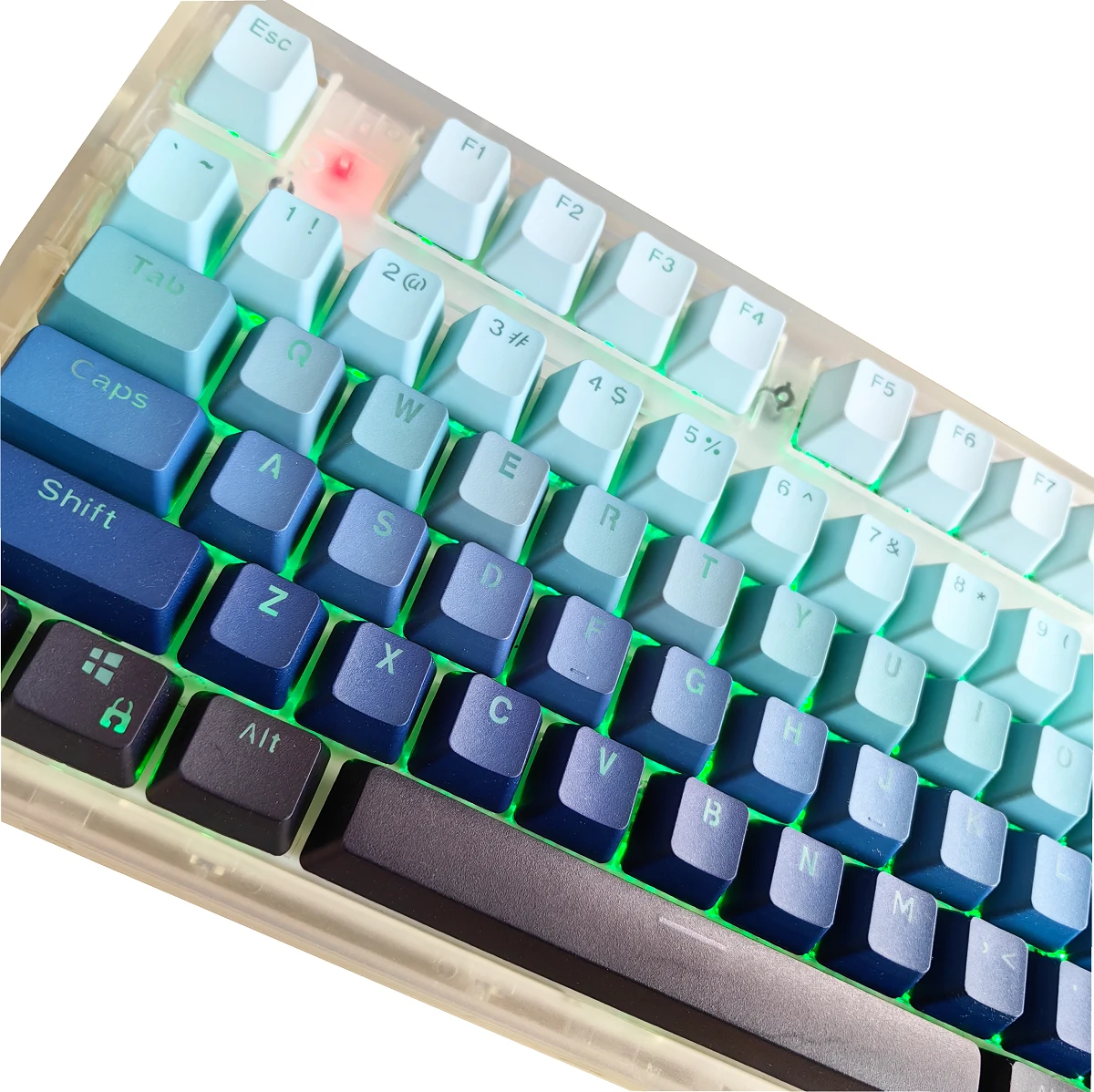 Gradient Keycap Backlight PBT Dip-Dyeing Word Transparent Simple Double Skin Frost Blue Rainbow For Mechanical Keyboard Keycaps