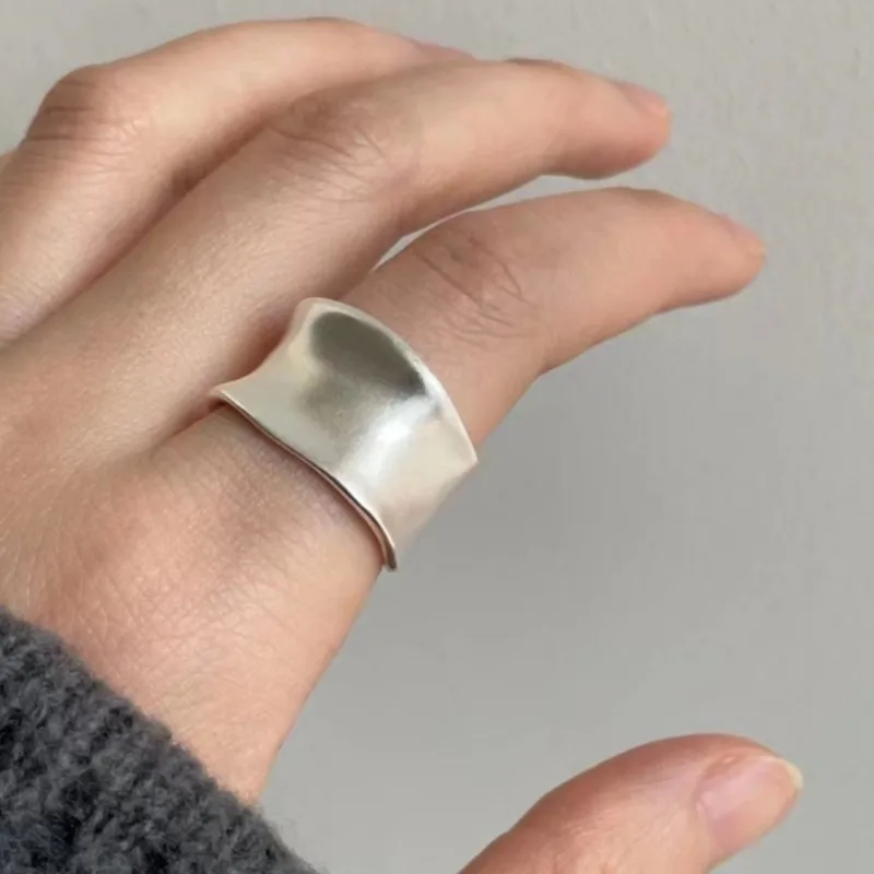 خواتم مفتوحة واسعة من الفضة الإسترليني عيار 925 للنساء خواتم هندسية بسيطة مفتوحة مصنوعة يدويًا للحساسية مجوهرات للحفلات هدايا العيد #3