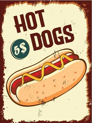 Hot Dogs Vintage Metal Tin Sign Plaque Retro Advert Home Workshop Garage Bar