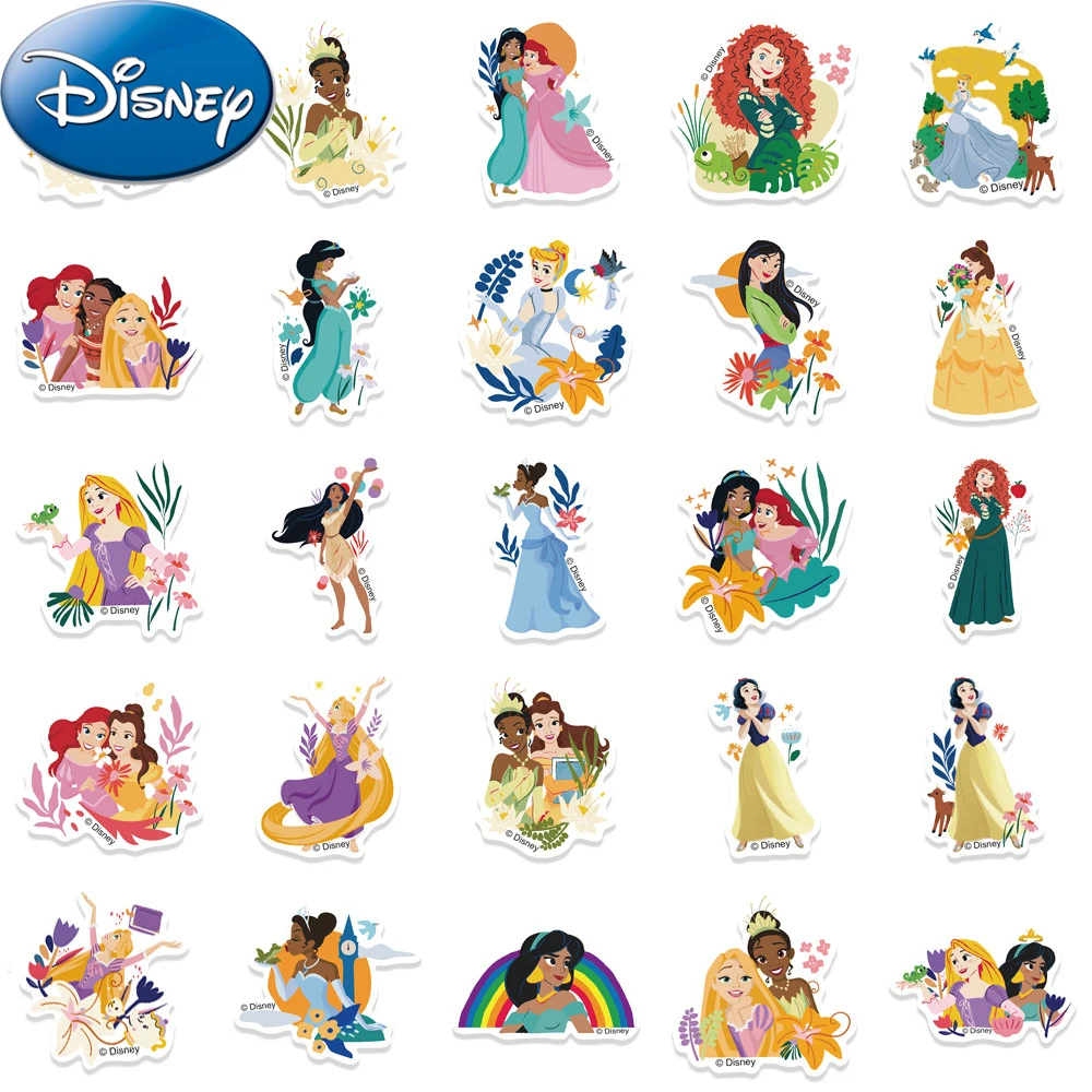 10/30/50pcs Disney Princess Stickers Cute Cinderella Rapunzel Ariel Cartoon Decals Phone Case Water Bottle Luggage Anime Sticker