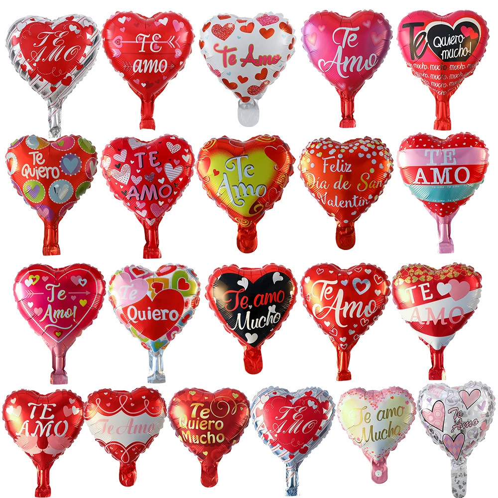 10/20pcs Spanish I Love You Theme Foil Balloons Te Amo Te Quiero Mucho 18inch Heart Balon Wedding Valentines Day Decoration Ball