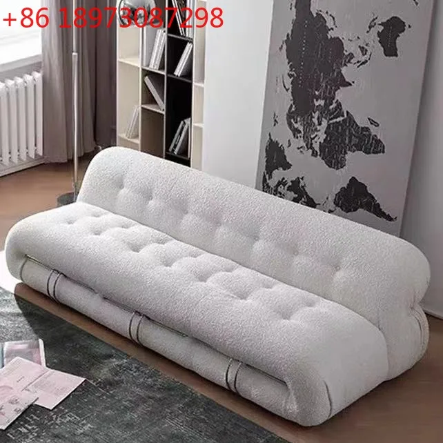 

Cream style Nordic bedroom sofa light luxury wabi-sabi style lambswool