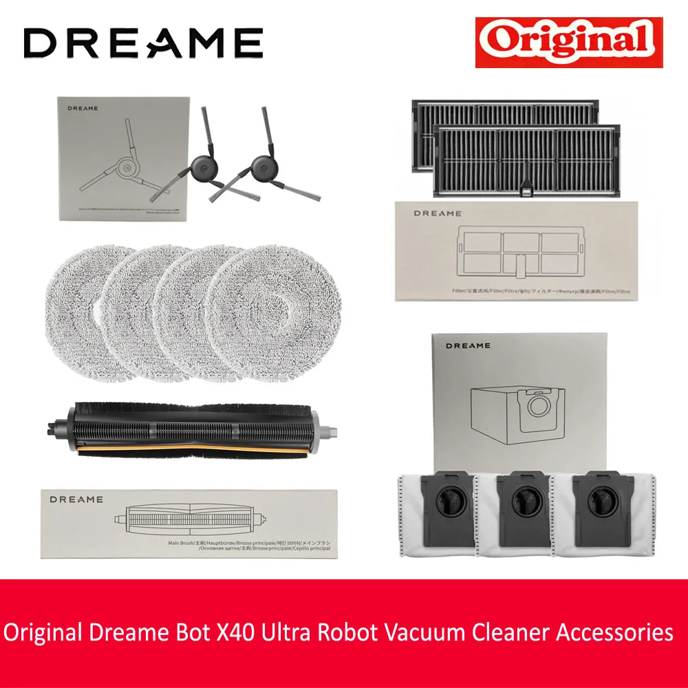 Original Dreame Bot X40 Ultra Robot Vacuum Cleaner Accessories for Mijia M40 Rubber Main/Hair Cut/Side Brush/Mop Bag/Filter
