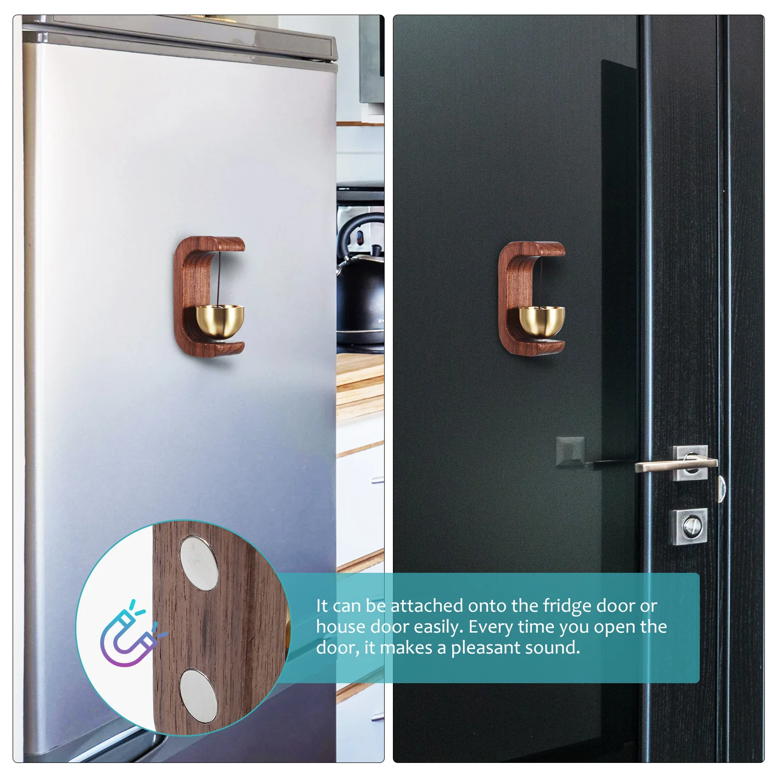 النحاس جرس الباب الرنين مقبض خشبي لمتجر فتح الباب دخول تنبيه متجر الأعمال جرس الزخرفية جرس الباب الثلاجة