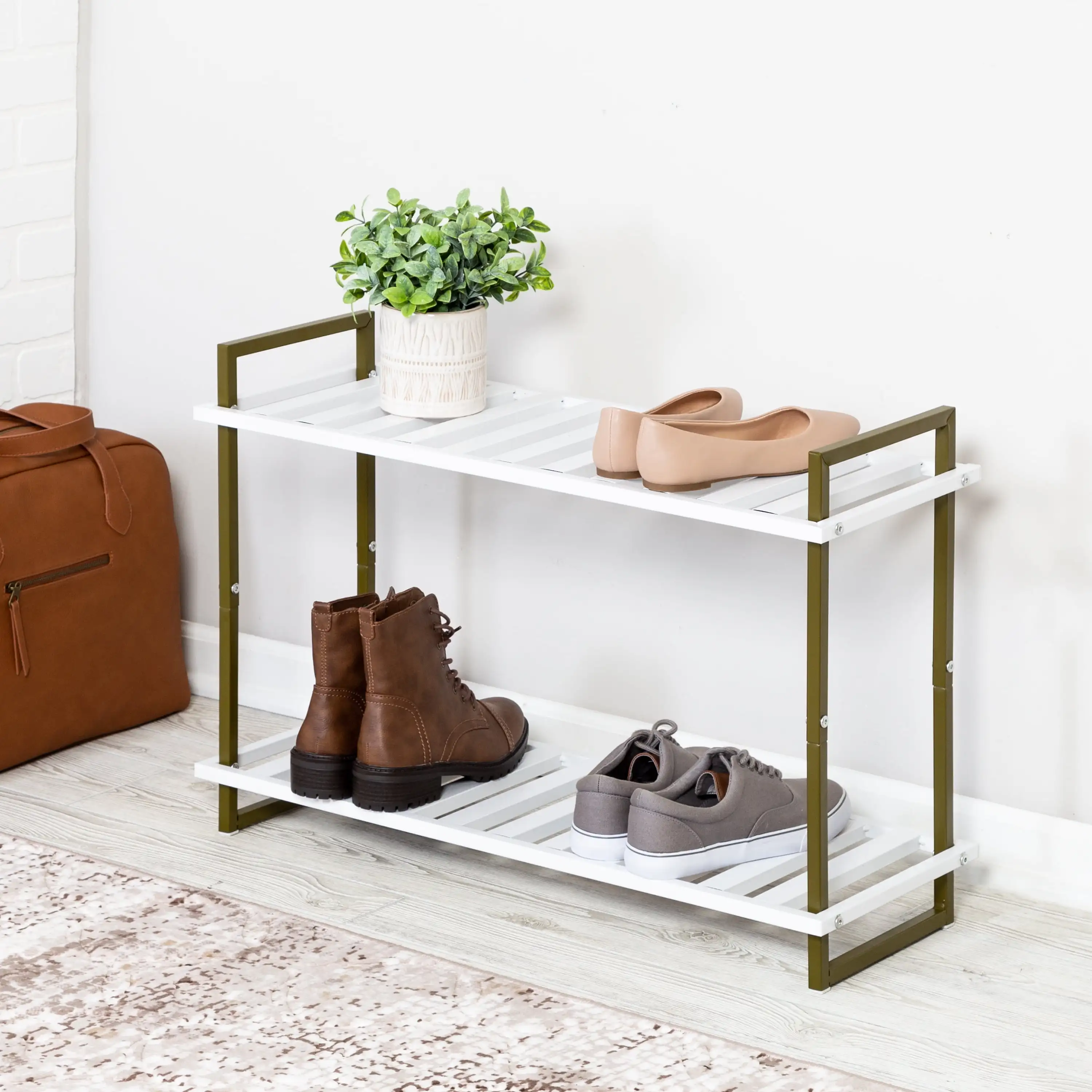 

Honey-Can-Do 2-Tier Steel 6-Pair Shoe Rack, Olive and White