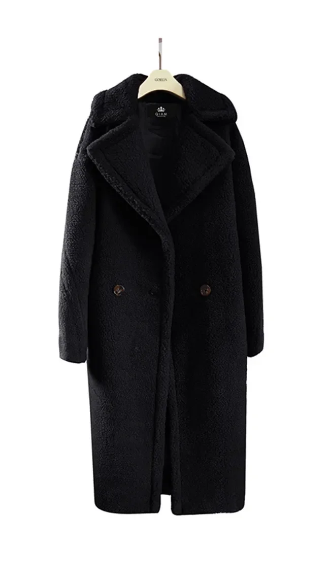 

Semi Fur long coat warm padded lambswool coat