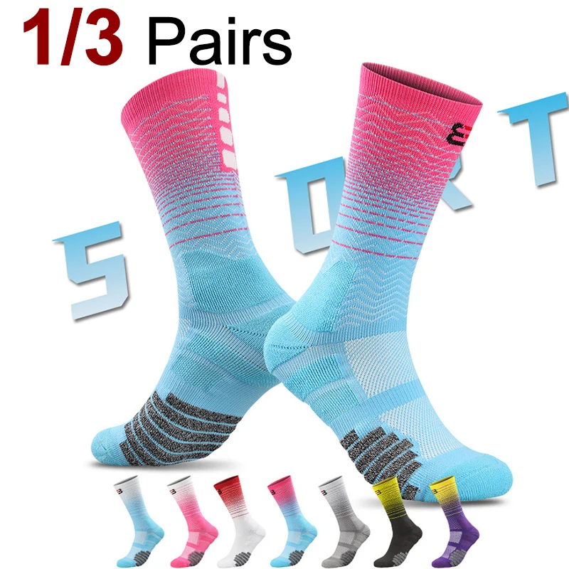 1/3 Paar allmählich wechselnde Farbe Männer Frauen Basketball Sportsocken Bequeme dicke stoßdämpfende Lauftrainingssocken