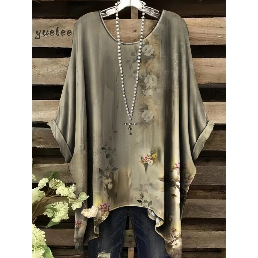 

Богемная шикарная футболка большого размера с милым принтом панды, футболка с круглым вырезом и нерегулярным подолом, одежда Y2k, универсальная женская одежда