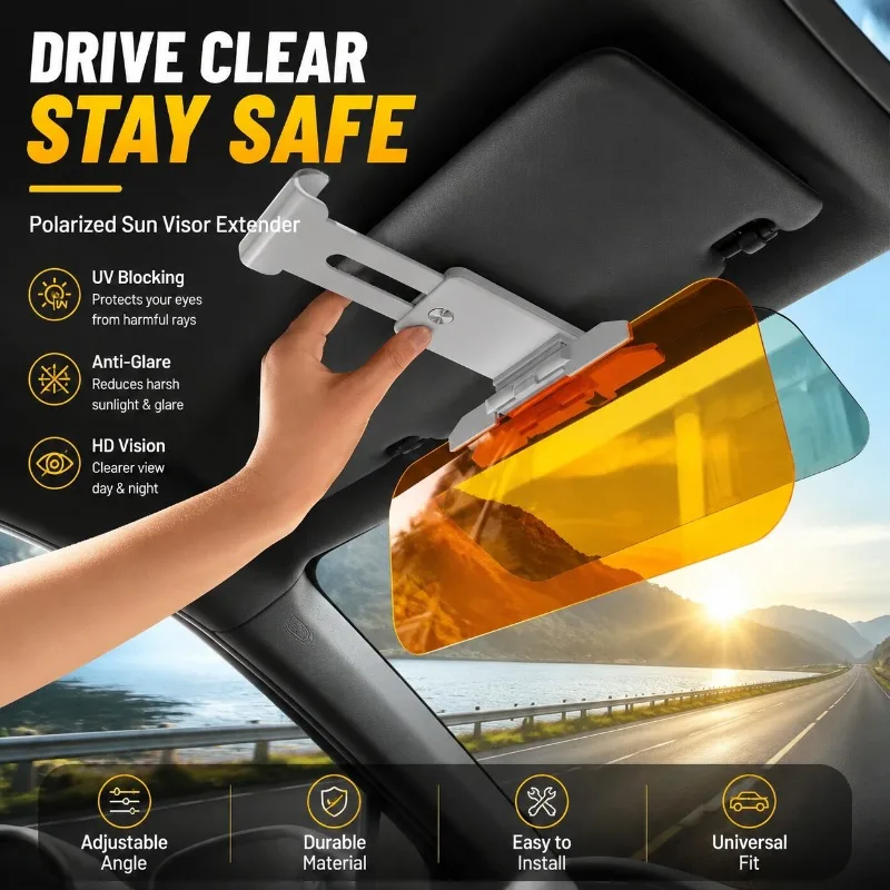 Polarized Car Sun Visor Extender Anti Glare UV Blocking Sunshade HD Night Vision Driving Goggle Adjustable Sun Blocker for