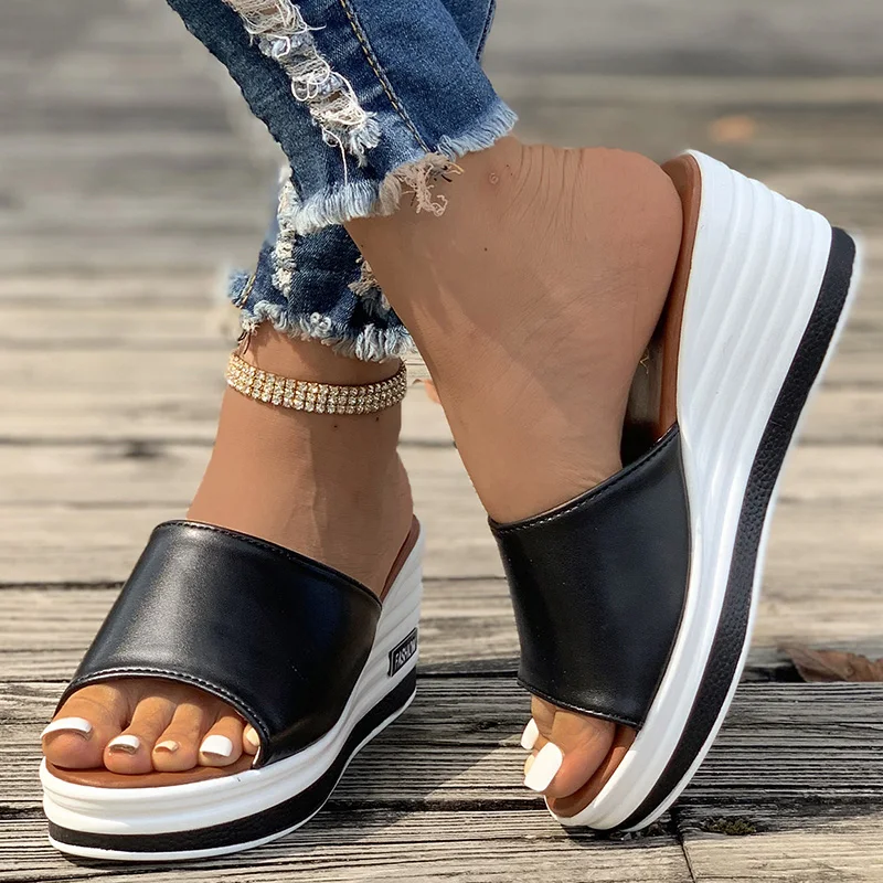 Womens High Heels Sandal Thick Bottom Casual Shoes Ladies Leisure Summer Wedges Sandals Woman Shoes Women Platform Mules Slipper