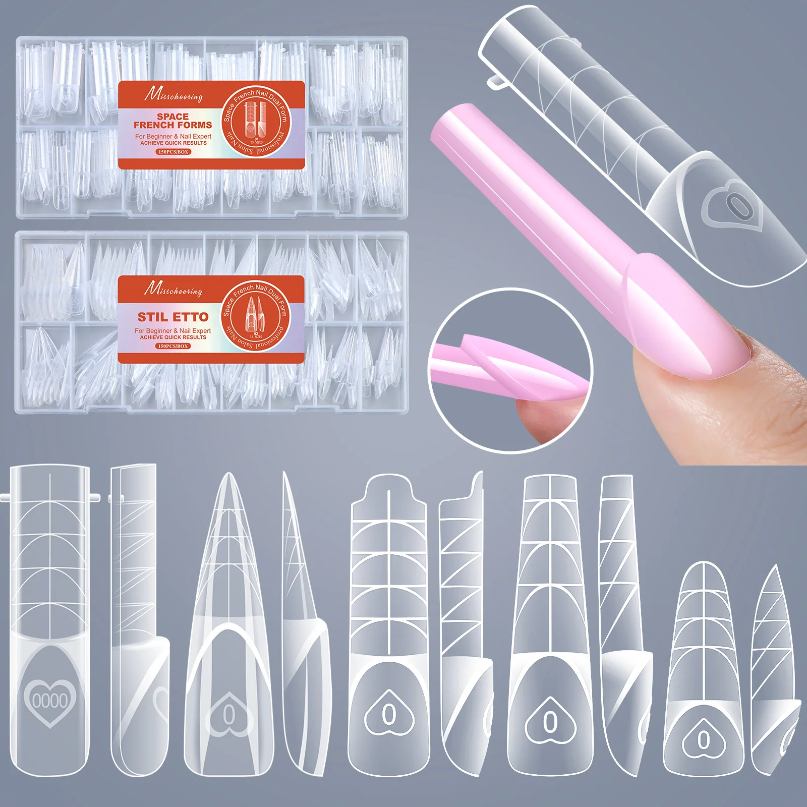 150Pcs Space French Nail Forms 15 Sizes Nail Extension Forms for Poly Gel Acrylic Reusable Manicure Mold