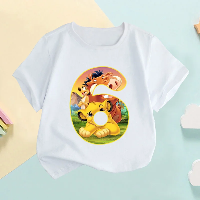 The Lion King Cute Simba Number Bow Print Kids T shirt Girls Clothes 1 2 3 4 5 6 7 8 9 Years Birthday Baby Boys T-Shirts,HKP2755