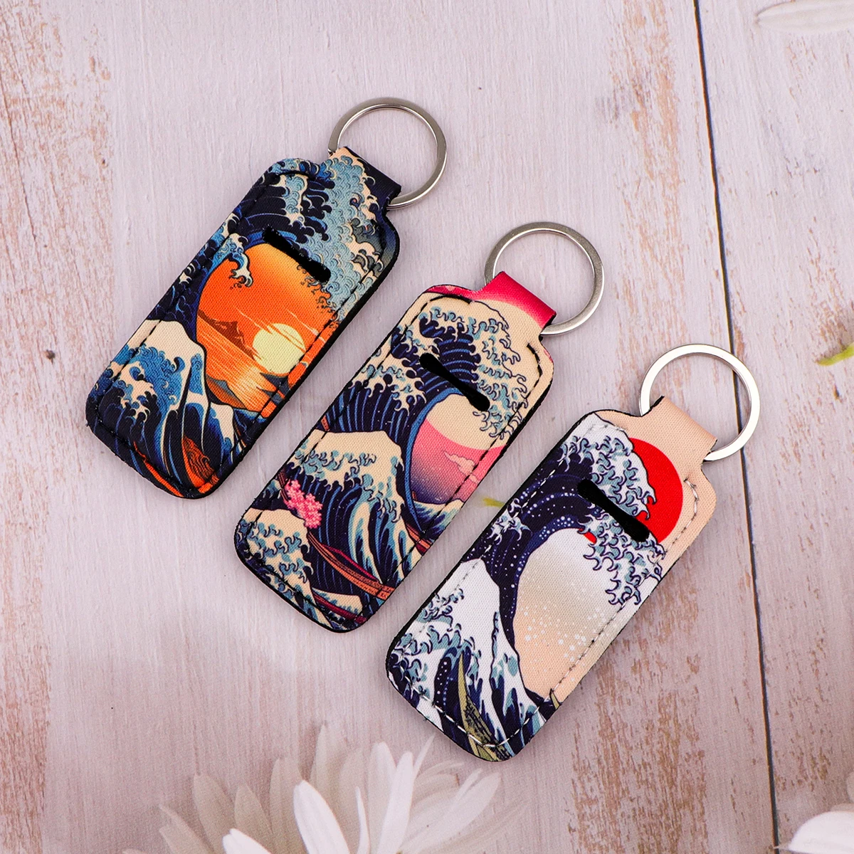 Van Gogh Sunflower Lipstick Holder Keychain Lip Balm Cover Lipstick Sleeve Keyring Backpack Decors Gift for Women 1pc