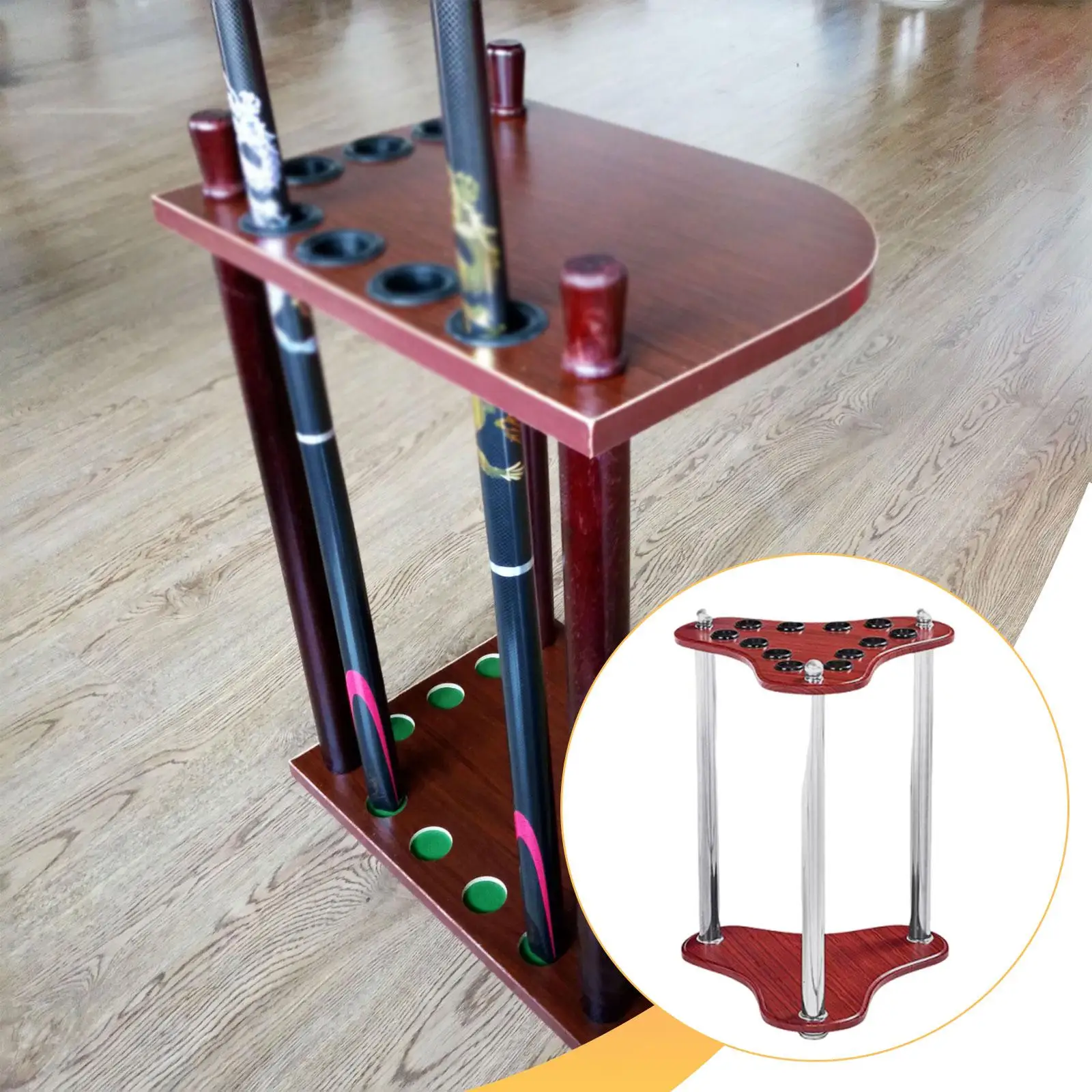 

Pool Cue Rack Wood Floor Stand Sturdy Organizer Billiard Cue Holder for Game Room Billiard Clubs