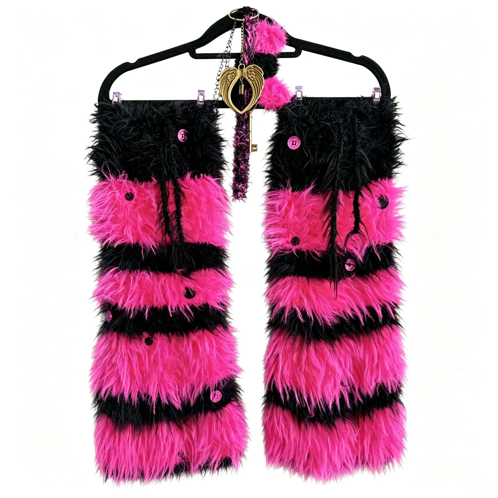 Handmade Crochet Pink Black Striped Leg Warmer Women Winter Custom Fuzzy Knitted Leg Cover Girl Warm Casual Gothic Y2k Accessory