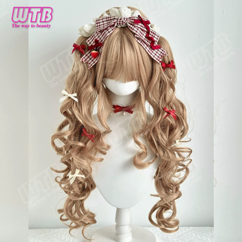 WTB Curly Wig Synthetic Lolita Wig Detachable Twin Ponytail Wig Suitable for Women Role-Playing Activities and Festivals