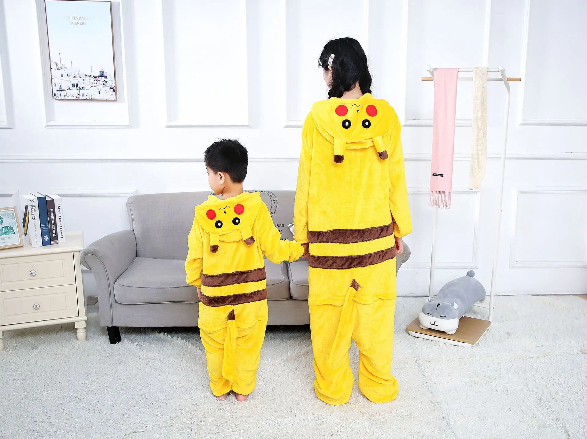 Anime Pokemon Pikachu Plush Flannel Pajamas Cartoon Costume Suit Long Sleeved Winter Soft Warm Home Clothes Children For Gifts