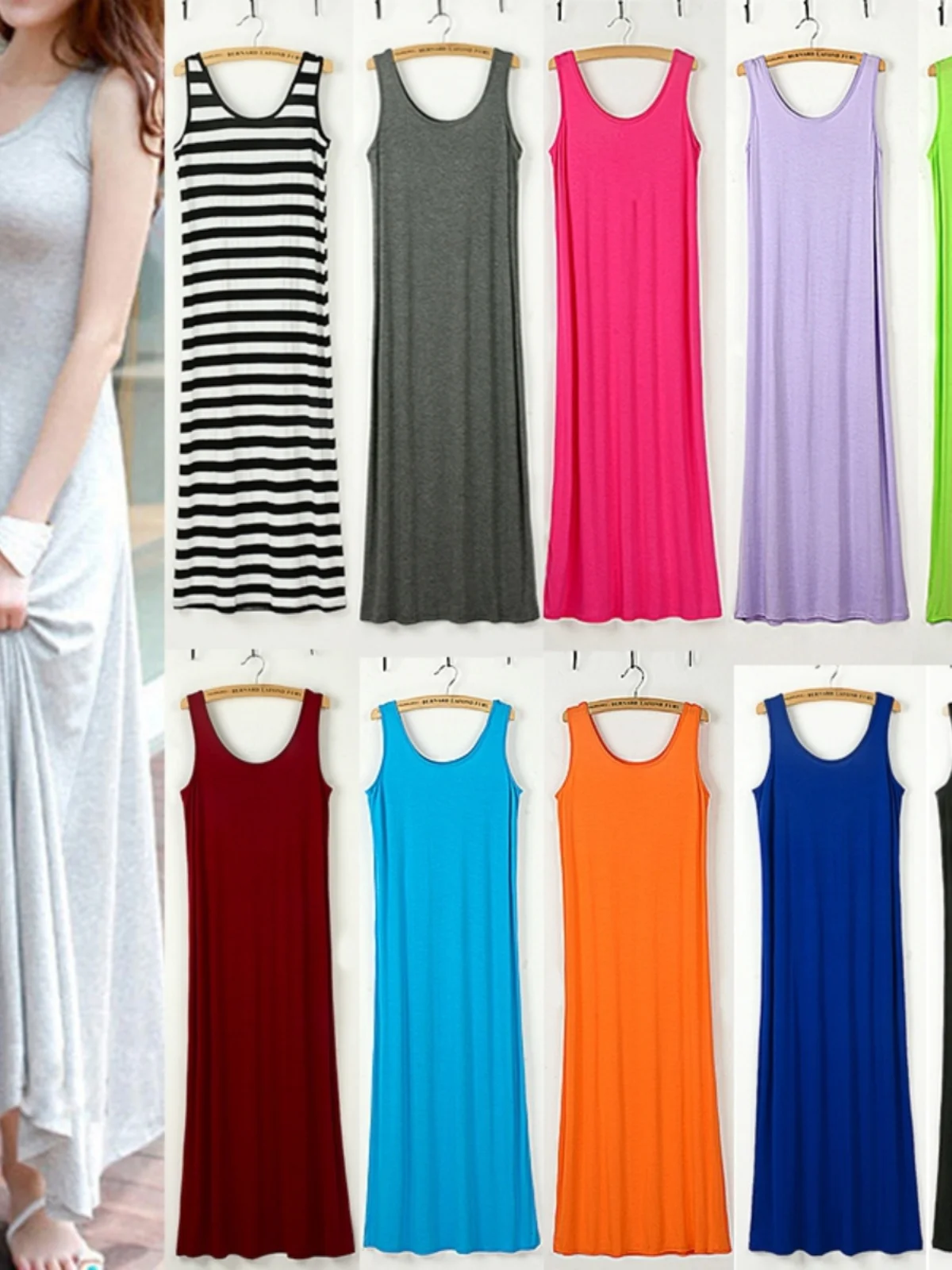 2024 Spring and Summer New Women clothes Cami Skirts Dress Modal Long dress Base Skirt Beach Skirt Plus size