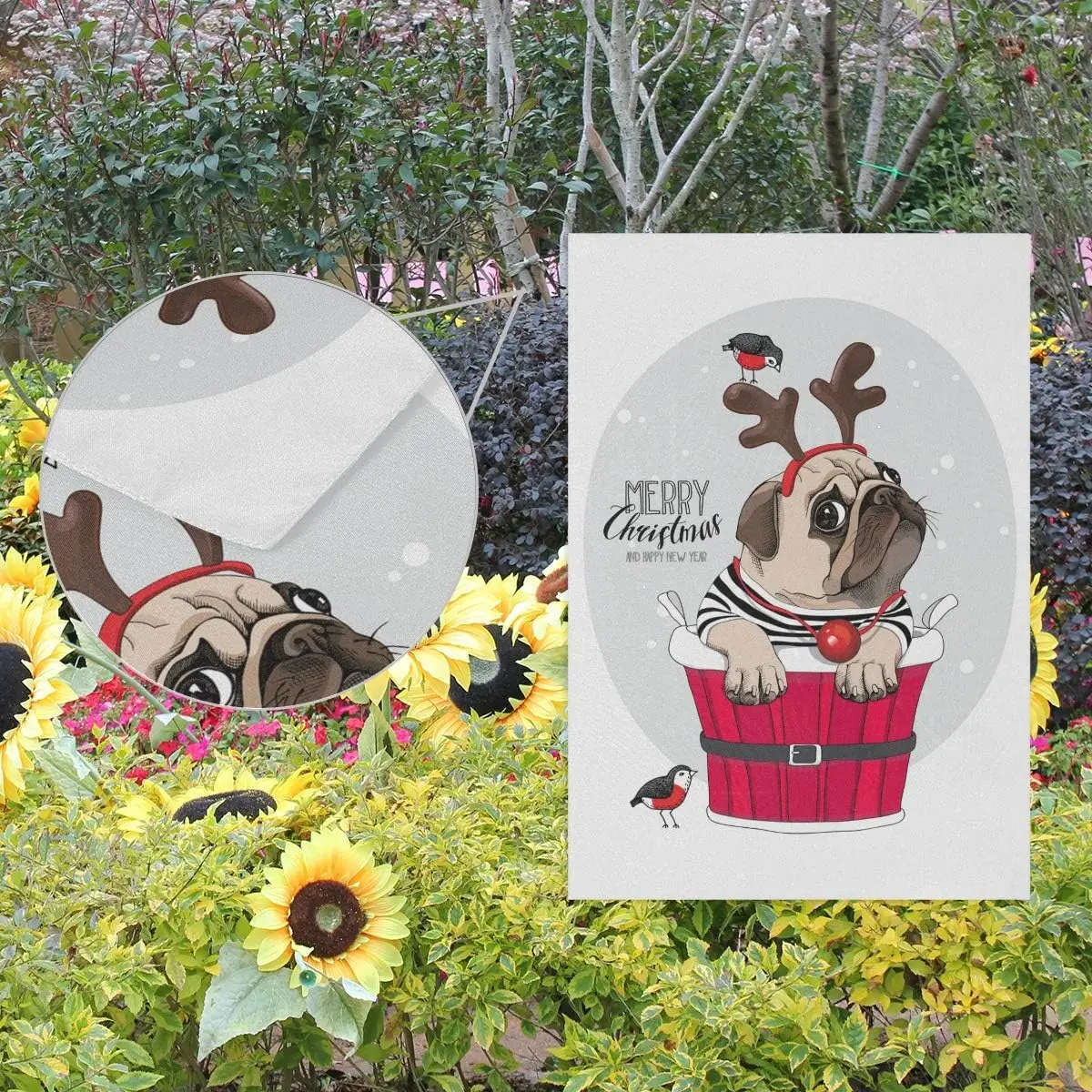 Christmas Garden Flag, Top Carpenter Dog Pug Funny Flags, Winter Garden Flags 12x18 inch with Double Sided Printed for Holiday O