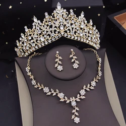 Luxury Tiaras Bridal Jewelry Sets for Women Flower Choker Necklace Sets Bride Crown Prom Wedding Jewelry Set Costume Accessory