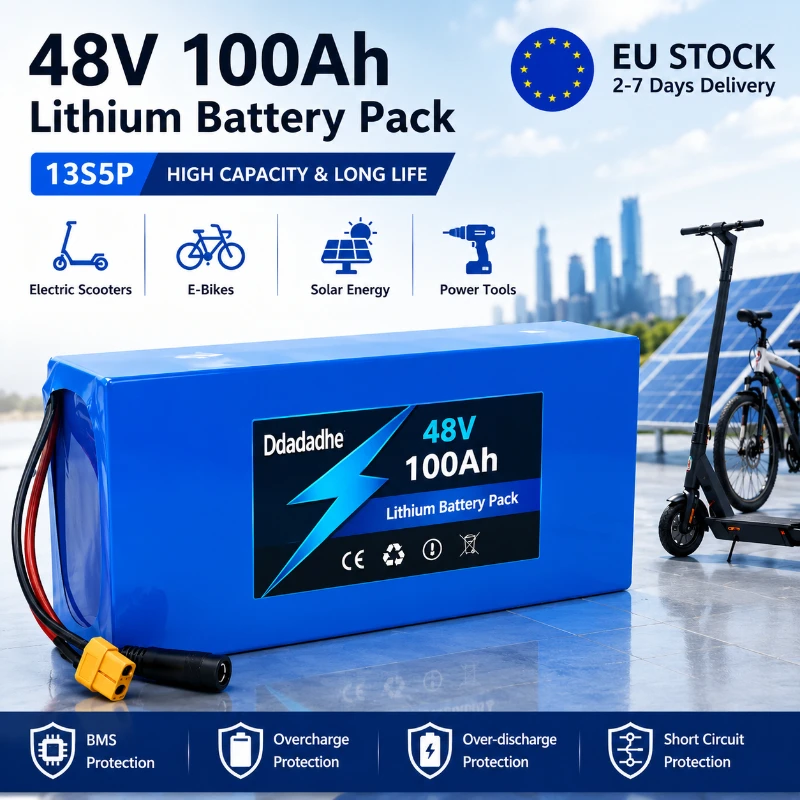 13S5P 48V 10Ah Lithium-Ionen-Akkupack mit Smart BMS 18650 Wiederaufladbarer Akku für Elektroroller E-Bike Mountainbike 500W 800W 1000W Motor