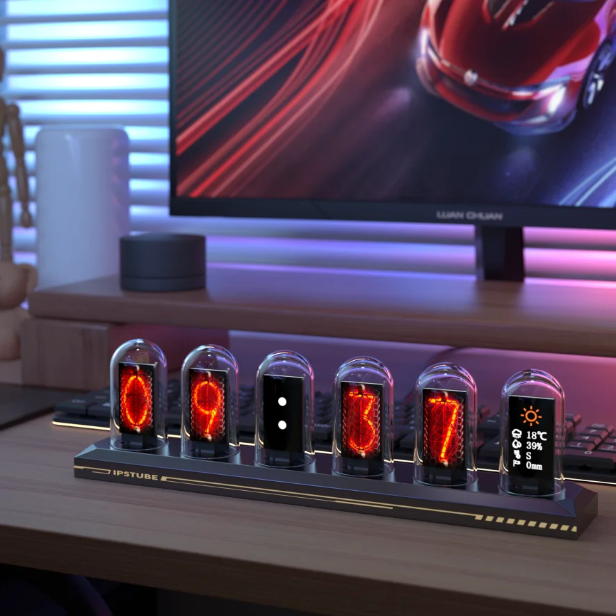 

Новый стиль IPS креативные часы Nixie Tube, настольное украшение, цифровой светодиодный смарт-будильник