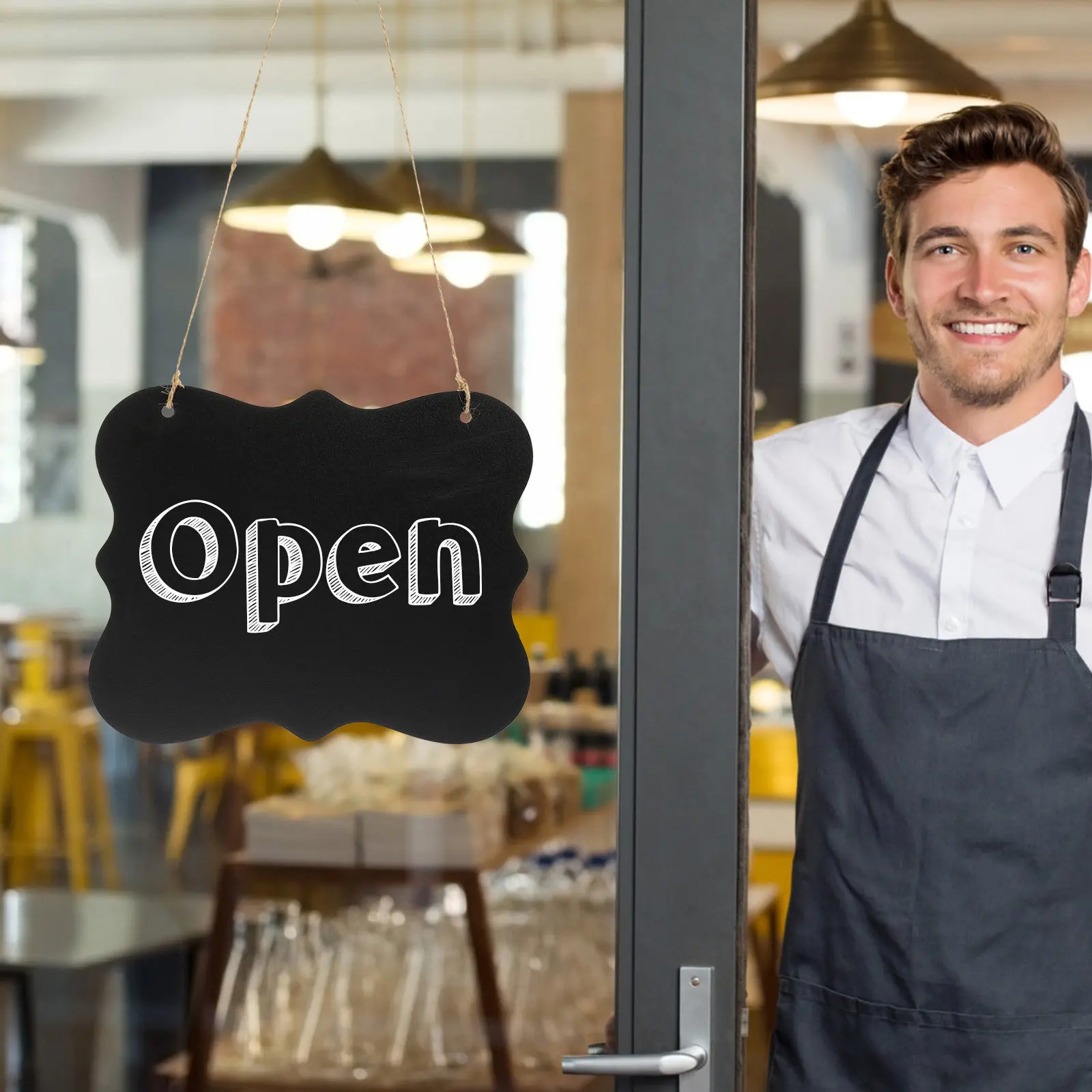 

Hanging Chalkboard Sign Double Sided Message Board for Home Office Cafe Decor Scratch Resistant Density Board Writing Surface