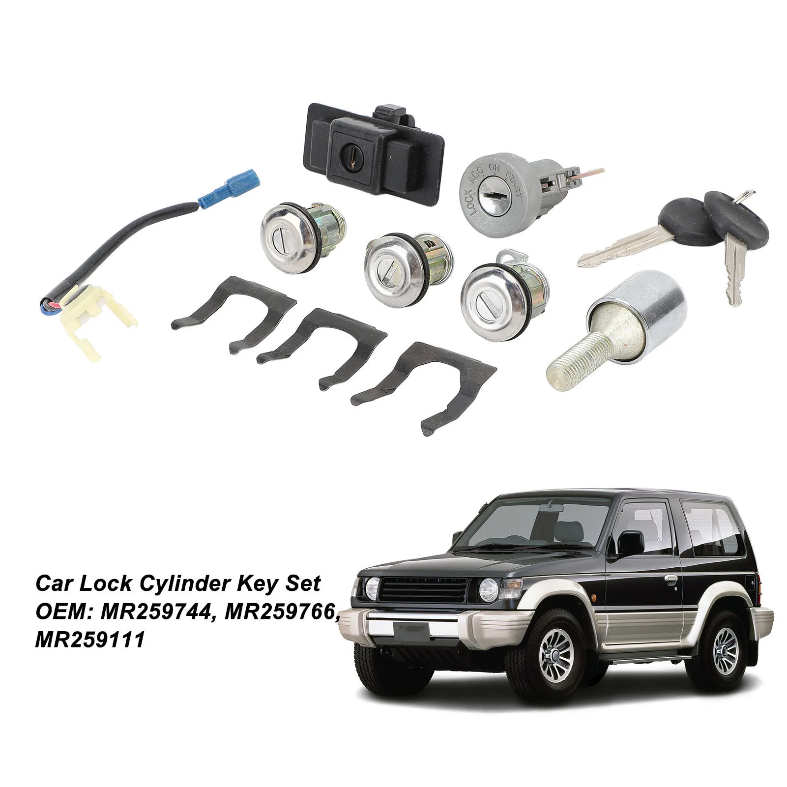 Conjunto completo de chaves do cilindro de bloqueio do carro mr259111 substituição para pajero montero 2nd 1990 a 2004 cilindro de bloqueio com chave
