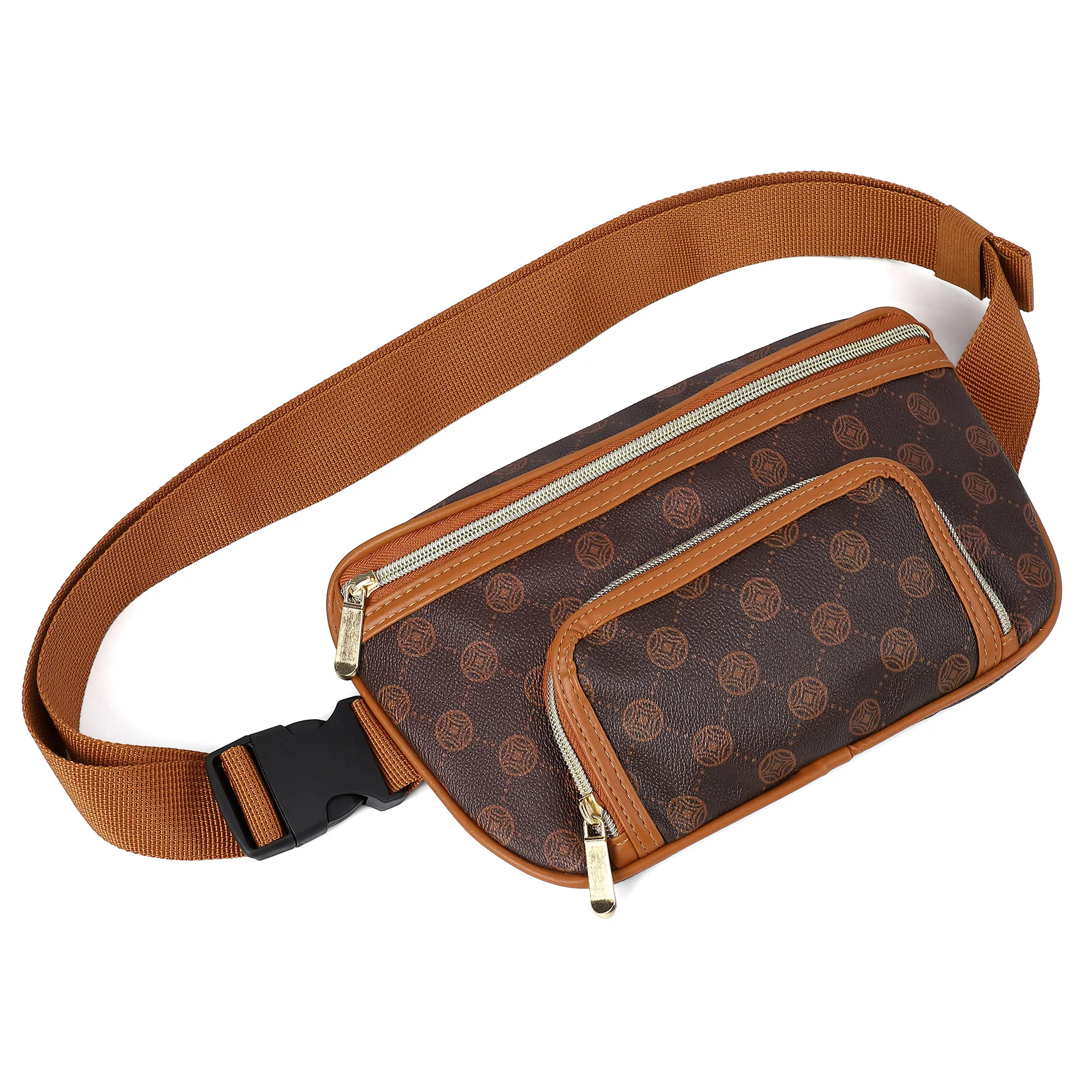 Belt Bag for Women PVC Fanny Pack Crossbody Bags for Women Waist Bag with Adjustable Strap (Brown)