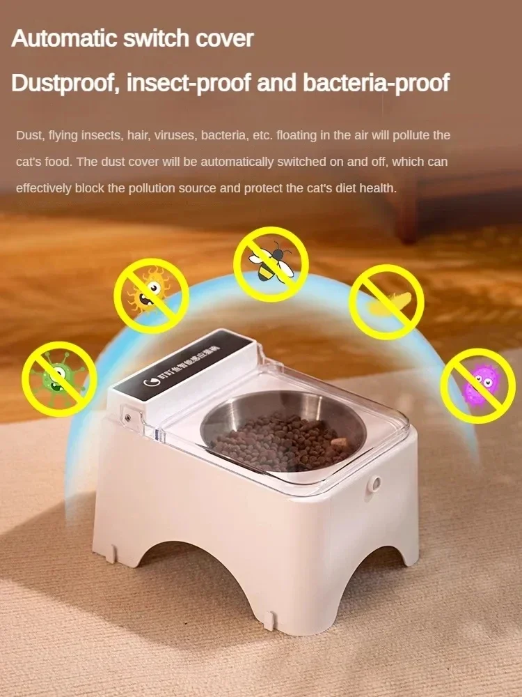 OUZEY Smart Pet Cat Feeder Bowl Infrared Sensor Auto Open Cover Pet Feeding And Water 380ML Large Capacity Cat Food Dispenser