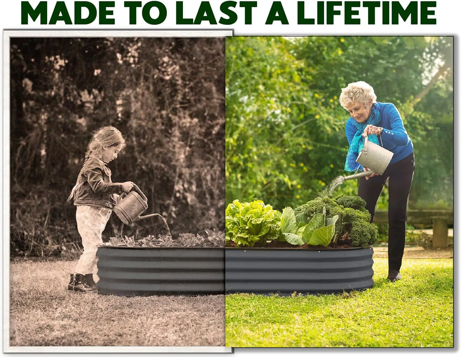 سرير مرتفع من الفولاذ المجلفن مقاس 240 × 80 × 45 سم أصيص زهور أخضر #3