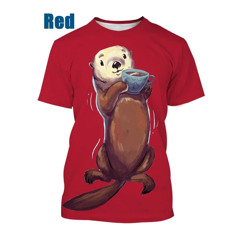 Cartoon Animal Otters 3d Printing Men And Women Fun Cute Fashion Round Neck Top T-shirt Street Casual Short Sleeve Women Clothes