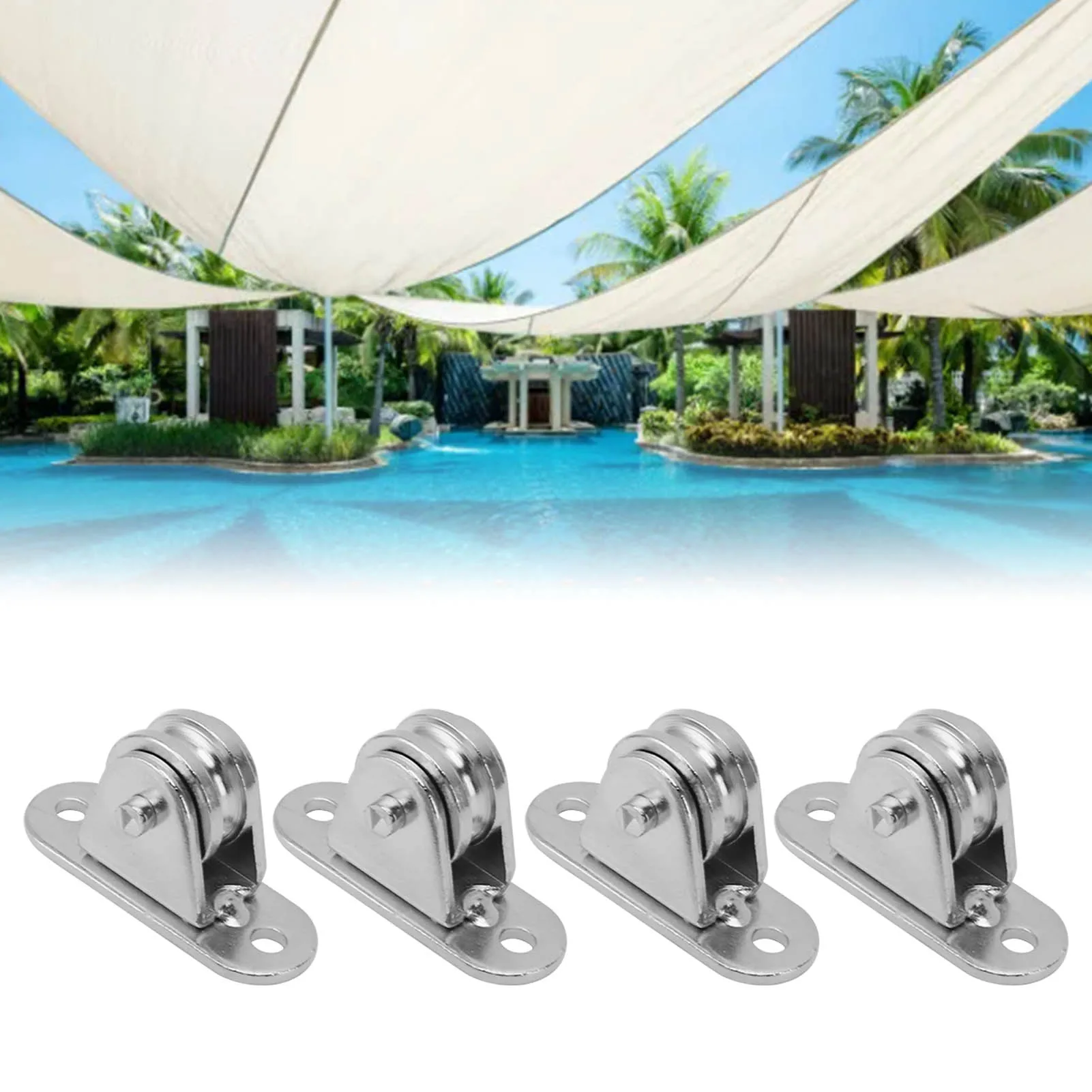 Pulley Stainless Steel Block Fixed Wheel Silent Sheave Ceiling Shade Accessory Wall Mounted Roller Guide Tool 2 Set Kit