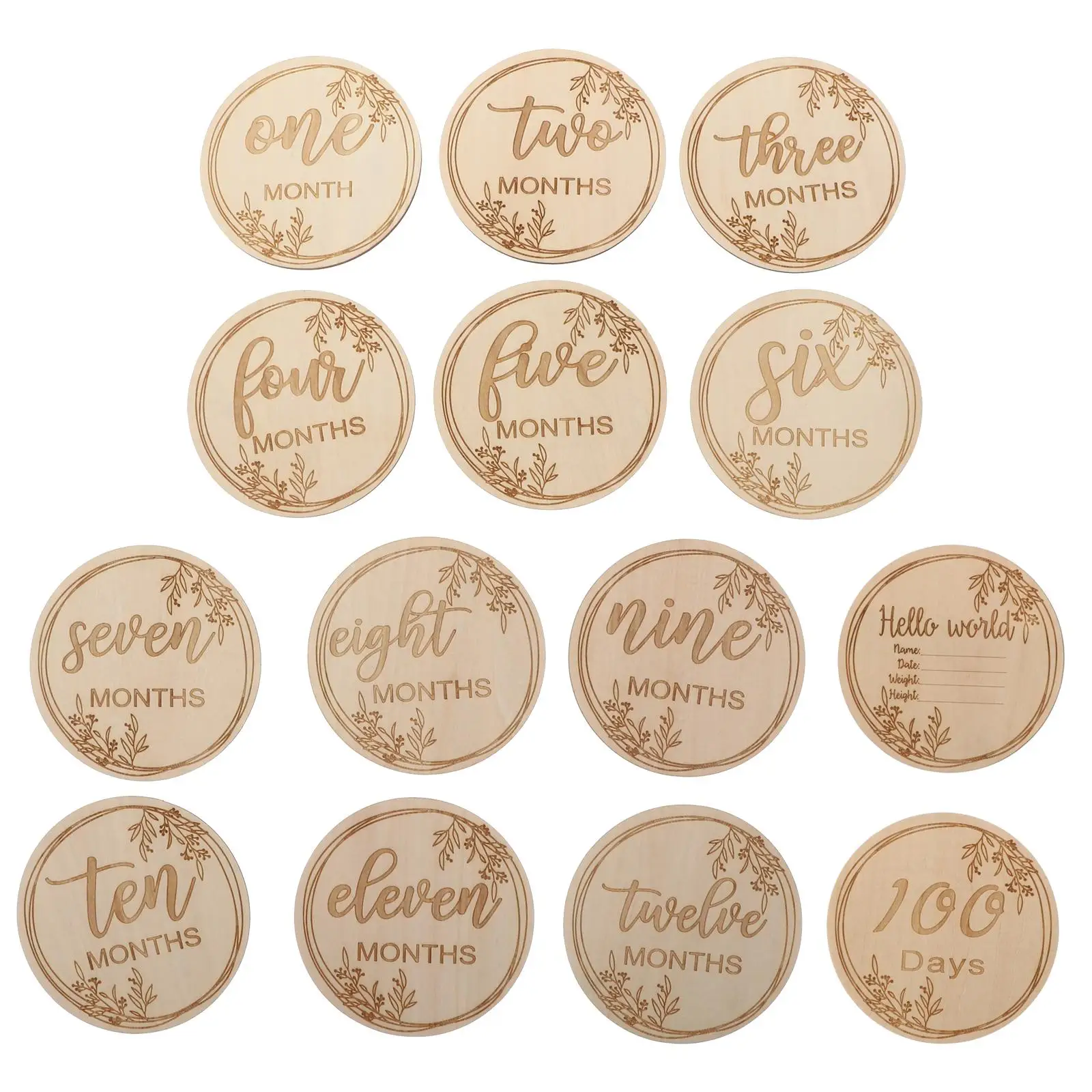 

Wood Baby Month Cards Monthly Commemorate Newborn Signs for Boy Girl Photography Props Infant Growth Reusable Eco