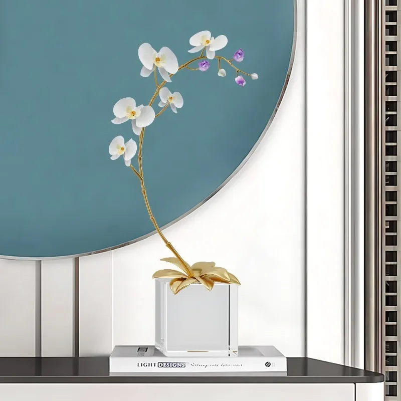 Crystal copper orchid simulation flower ornament light luxury high sense living room entrance wine cabinet TV cabinet desktop de