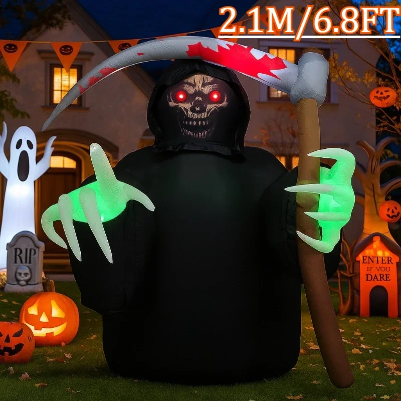 

6.8FT Party & Holiday DIY Decorations Halloween Inflatables Toy Grim Reaper with Build-in LEDs Blow Up for Outdoor Garden Decor