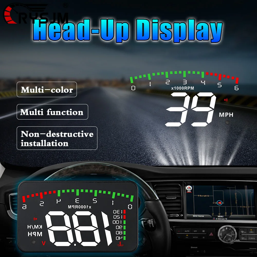 A900 Car OBD Head Up Display OBD2 HUD Driving Speed Tachometer Water Temp Voltage Windshield Projector Display With Overspeed
