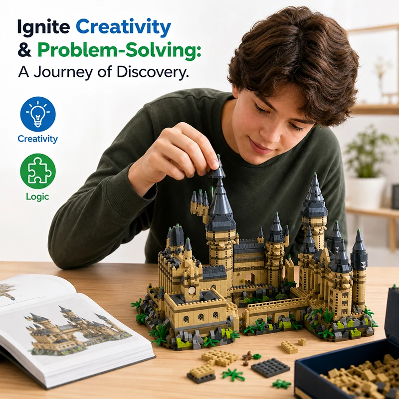 Mittelalterliches Magisches Schloss Hogwarts MOC Bausteine-Set Gotisches Gebäude Bausatz Kreative Feiertagsgeschenke Mikro-Bausteine Modell 6000 Teile – Detail 5
