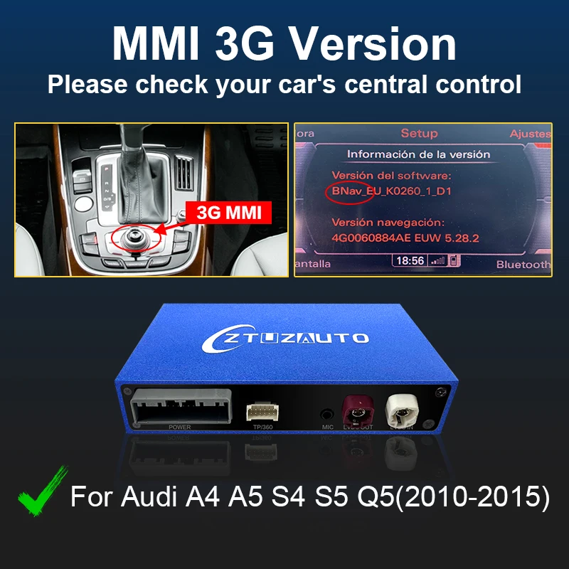 Draadloze CarPlay Android Auto interface voor Audi A3 A4 A5 A6 A7 A8 Q2 Q3 Q5 Q7, met Mirror Link AirPlay CarPlay ondersteuning camera