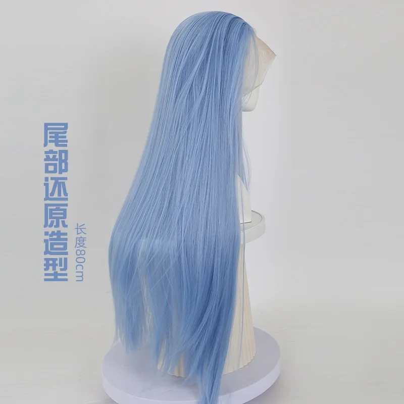 Nezha 2 crochet avant dentelle Ao Bing Cosplay perruque 13*4 Style ancien perruque bleu glace