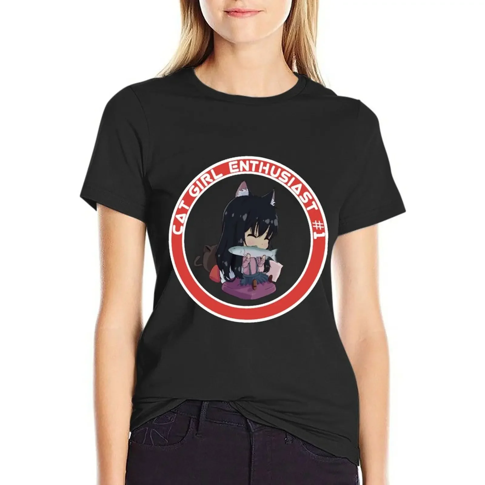 

Cat Girl Enthusiast #1 - Delta Silver Variant T-Shirt Short sleeve tee funny female T-shirts for Women