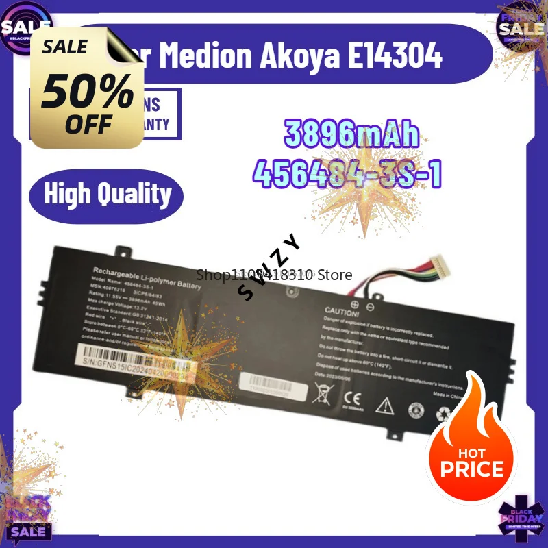 SWZY 3896mAh 456484-3S-1 Battery For Medion Akoya E14304 E15303 MD62063 MD62021 MD62113 MD62129 MD62130 MD62137 MD62284 62370