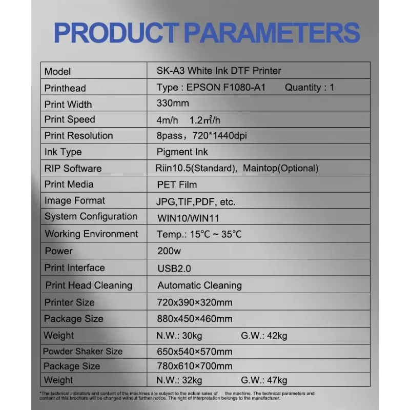 تي شيرت طابعة MSDTF متعدد الوظائف A3 A4 أبعاد الطباعة رأس الطباعة Epson Xp600 300 مم