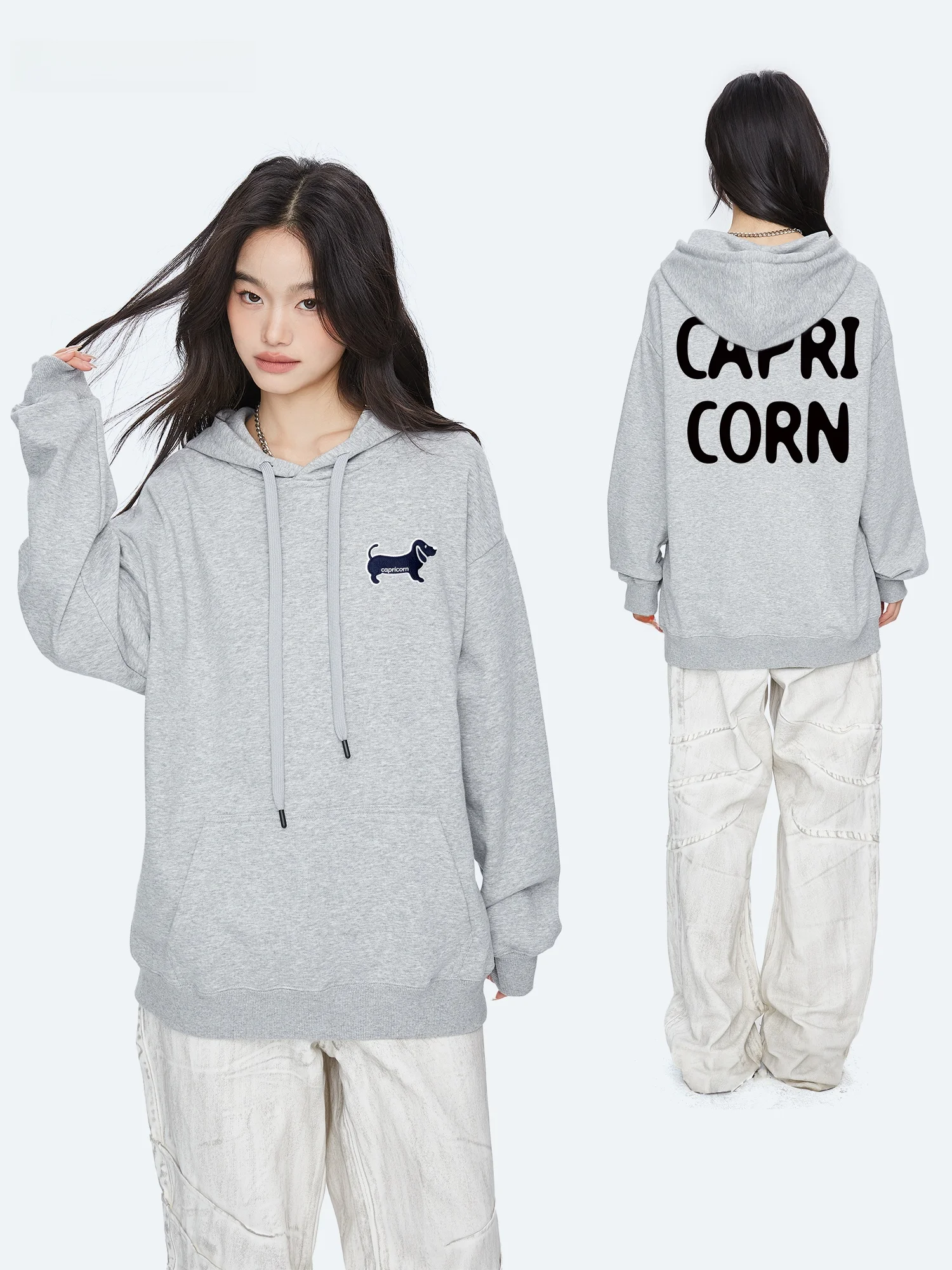 Capricorn American Style Women's Hoodie Dog Letter Print Loose Fit Autumn Jacket Trendy Brand Polyester Cotton Blend Long Sleeve