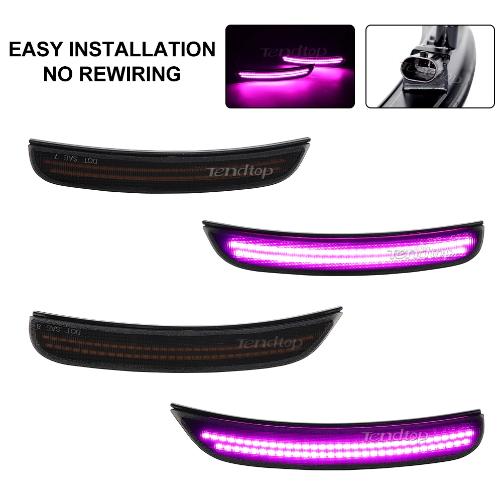 4pcs Pink Purple Front Rear Bumper LED Side Marker Light Signal Indicator For Dodge Charger 2015 -2023