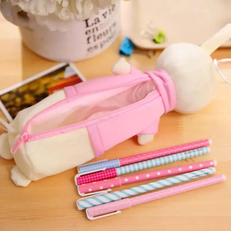 1Pcs Fun Cartoon Rabbit Pencil Bags Animal Stationery Bunny Bag studente Creative Doll Pen Package peluche bambini portamonete regalo