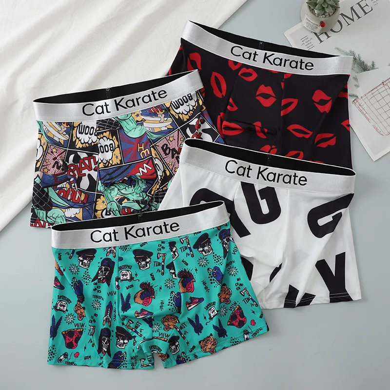 Boys' Underpants Teenagers' Students' Cool and Breathable Printed Trendy Four Cornered Pants Fat Pants Large and Short Pants