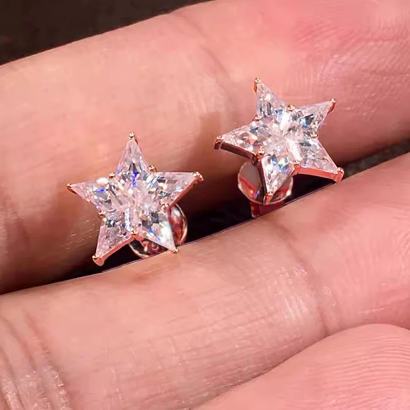 Huitan Charmante Damen-Ohrstecker, sternförmig, frischer Stil, Hochzeit, tägliche Verlobung, Modeaccessoires, Schmuck, eingelegt, glänzend, CZ – Detail 17