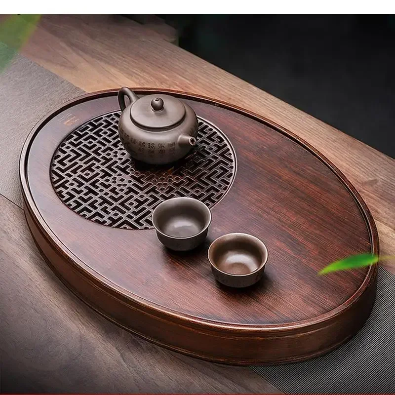 

Tea Tray Household Bamboo Small Tea Table Tray Drainage Drain Storage Type Dry Brewing Tray Tea Set Living Room Oval Tea Table
