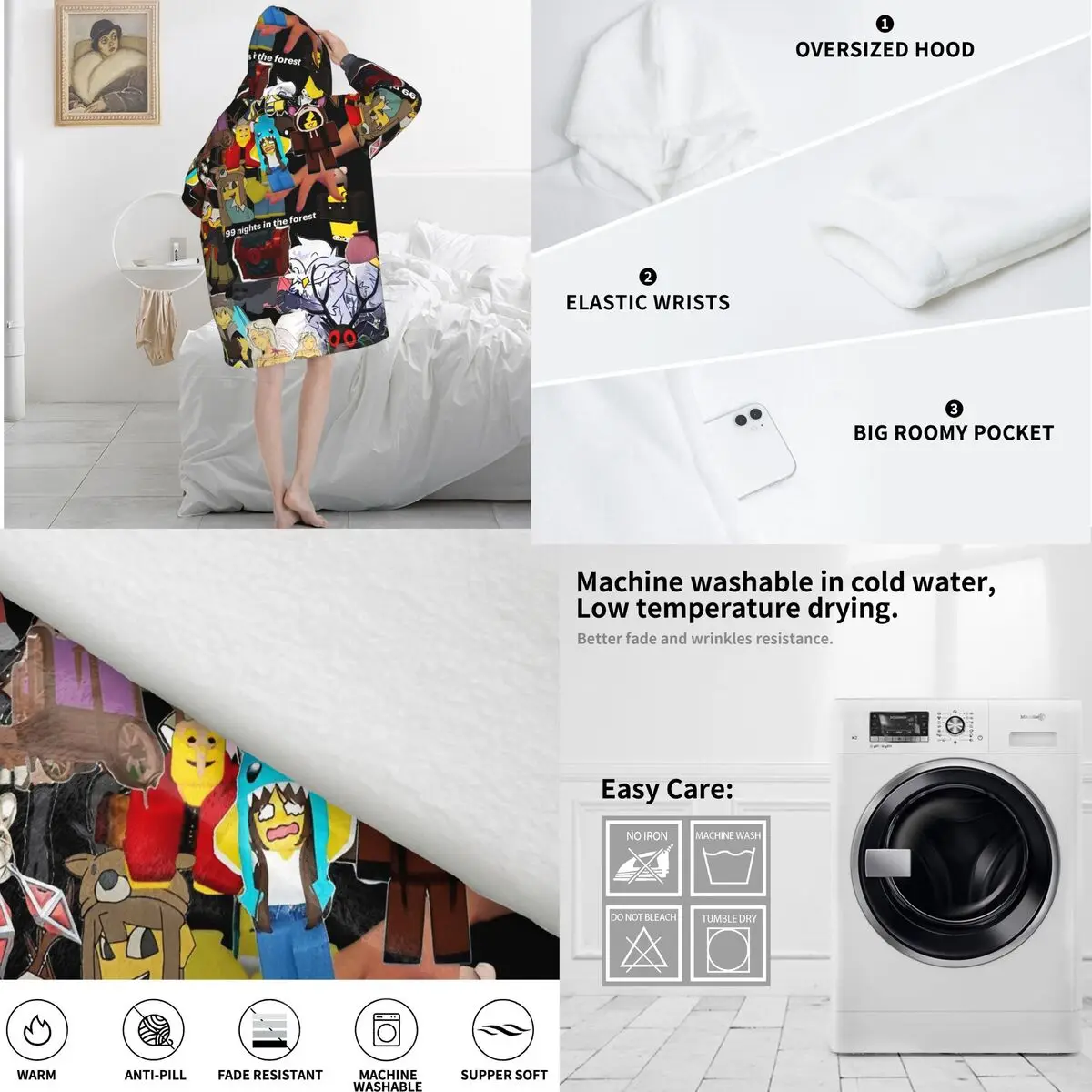 99 ليالًا في الغابات بطانية بقلنسوة يمكن ارتداؤها لألعاب الفيديو بطانية كبيرة الحجم مع جيب كيس نوم دافئ ناعم ومريح نيسيي